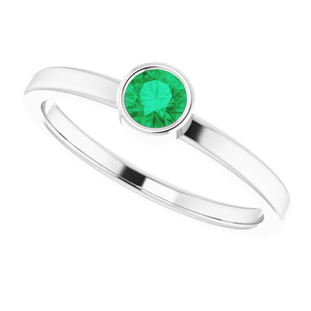 Rhodium-Plated Sterling Silver 4 mm Imitation Emerald Ring