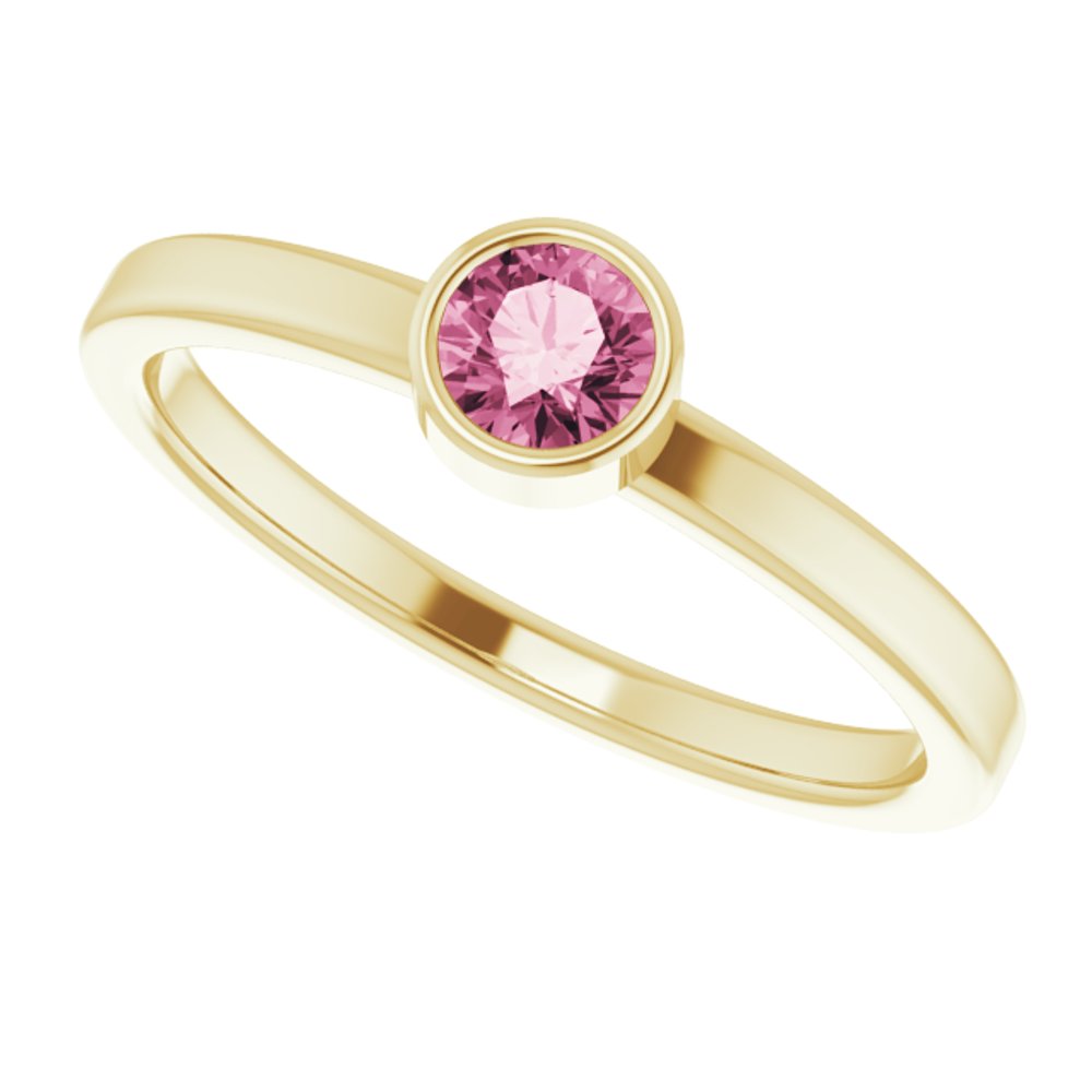 14K Yellow 4 mm Natural Pink Tourmaline Ring