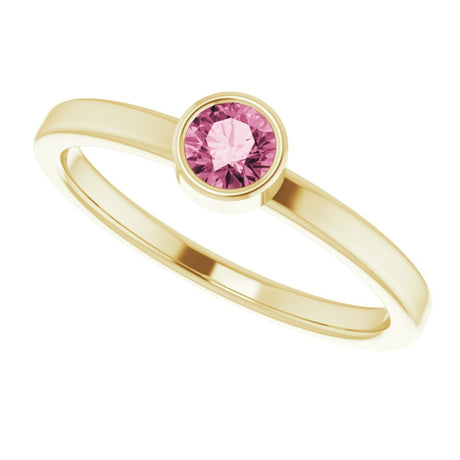 14K Yellow Gold 4 mm Natural Pink Tourmaline Ring