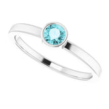 14K White Gold 4 mm Natural Blue Zircon Ring