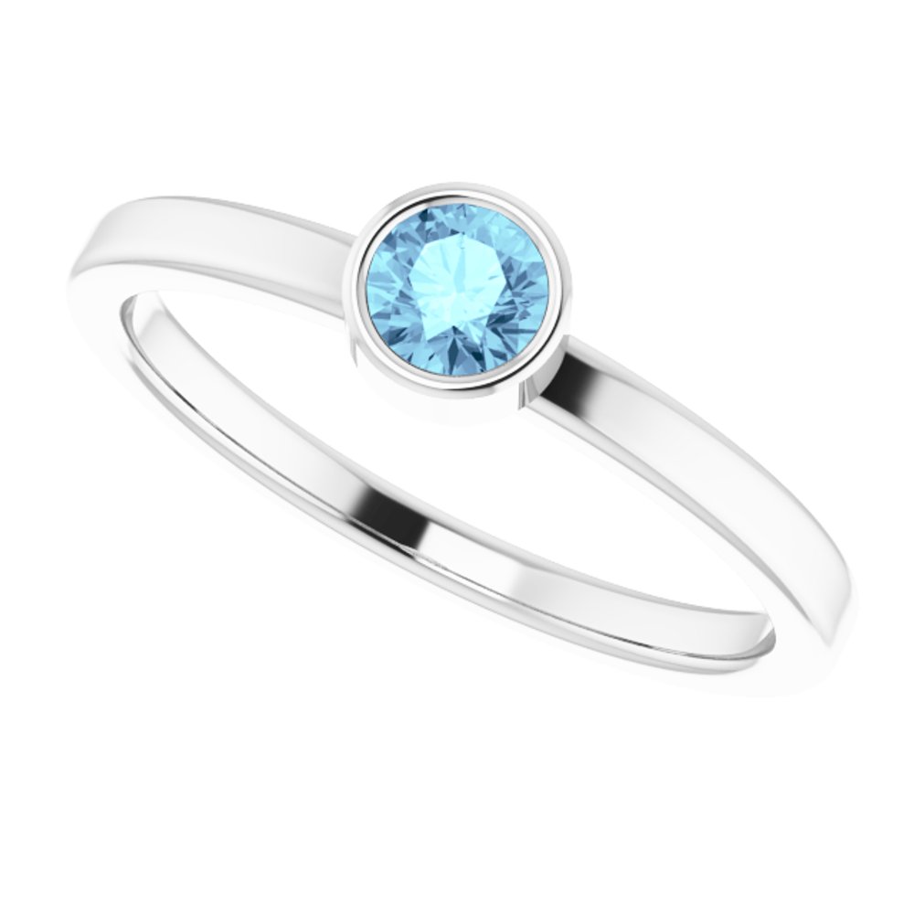 Rhodium-Plated Sterling Silver 4 mm Imitation Aquamarine Ring