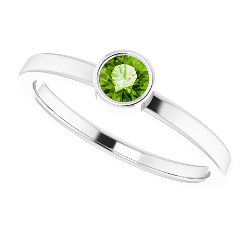 Rhodium-Plated Sterling Silver 4 mm Imitation Peridot Ring