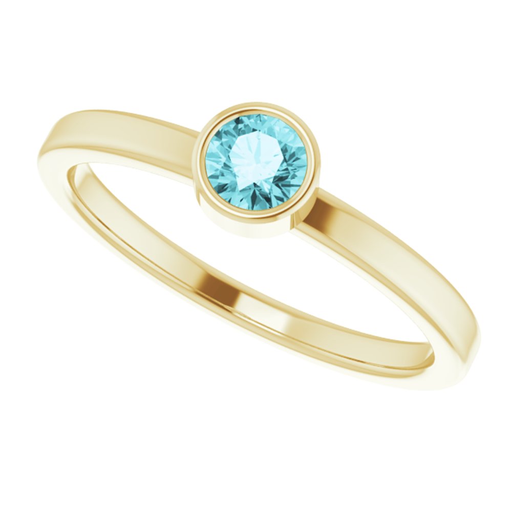 14K Yellow Gold 4 mm Natural Blue Zircon Ring