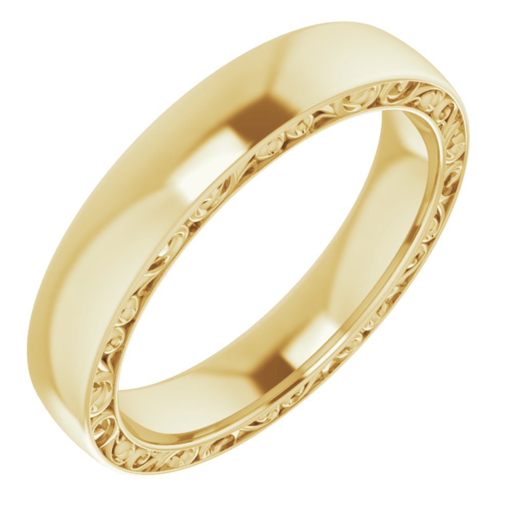 14K Yellow Gold Sculptural Inlay 4 mm Half Round Band Size 8