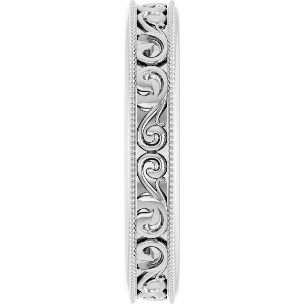 14K White Gold 4 mm Milgrain Edge Sculptural Flat Band Size 7
