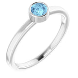 Rhodium-Plated Sterling Silver 4 mm Imitation Aquamarine Ring