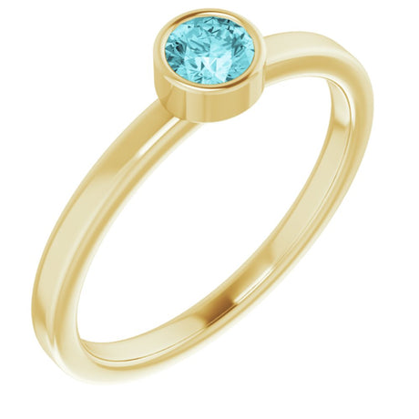 14K Yellow Gold 4 mm Natural Blue Zircon Ring