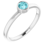 14K White Gold 4 mm Natural Blue Zircon Ring
