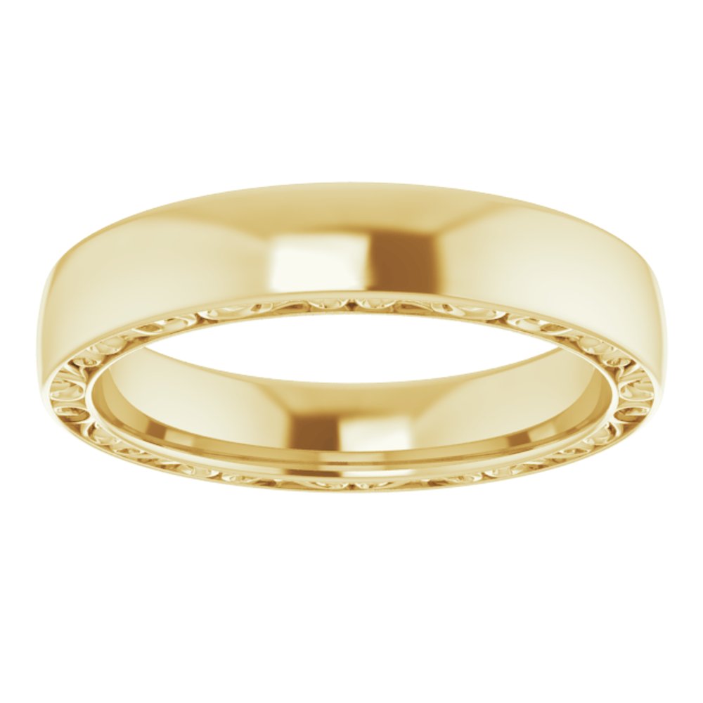 14K Yellow Gold Sculptural Inlay 4 mm Half Round Band Size 8