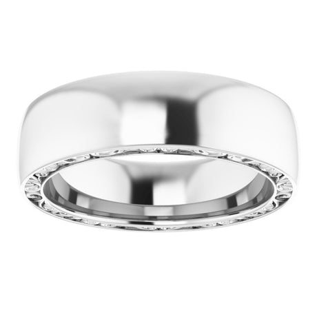 14K White Gold Sculptural Inlay 6 mm Half Round Band Size 10