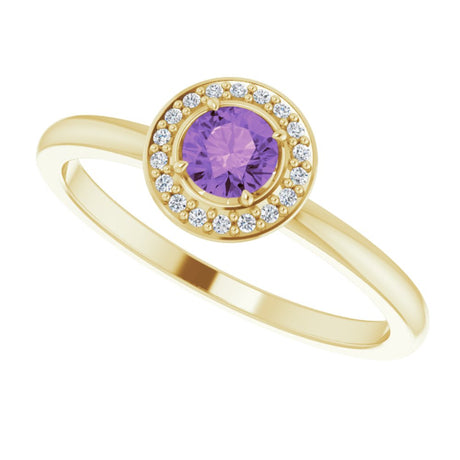 14K Yellow Gold Natural Amethyst & .05 CTW Natural Diamond Ring 