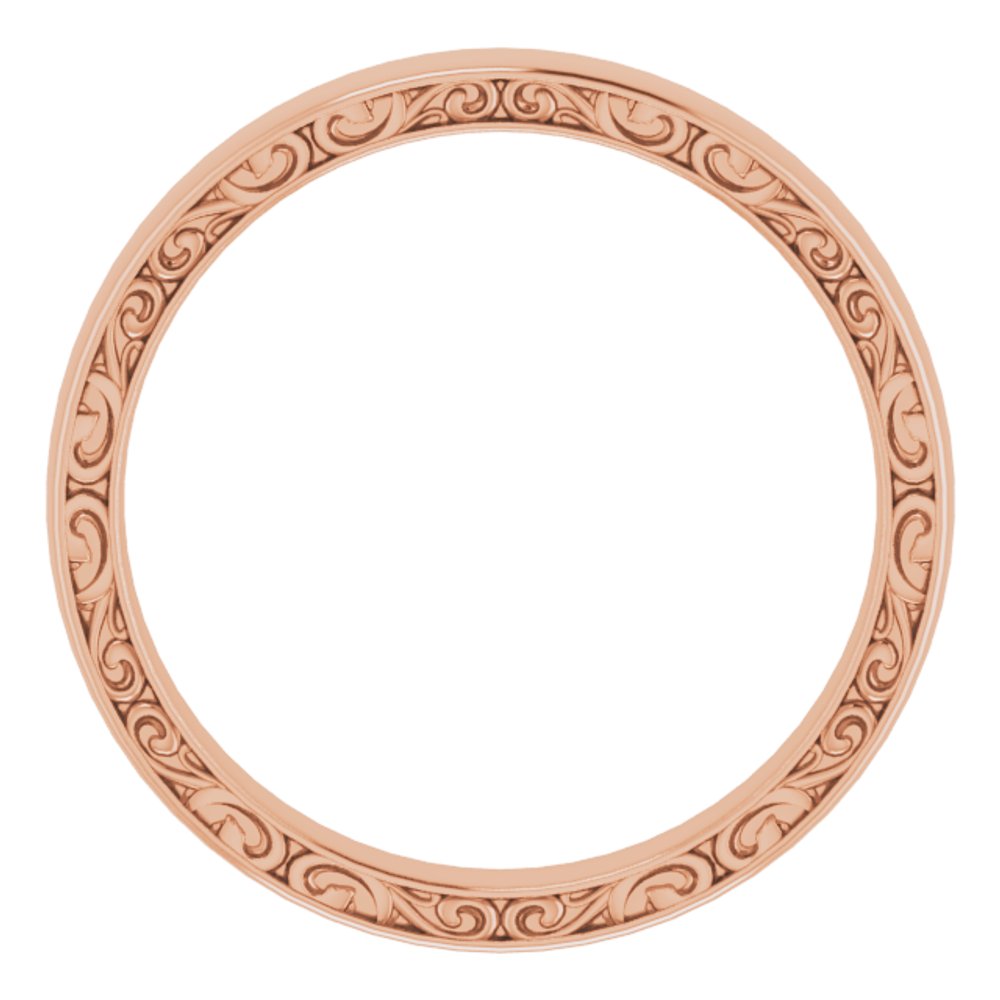 14K Rose Sculptural Inlay 4 mm Half Round Band Size 9.5