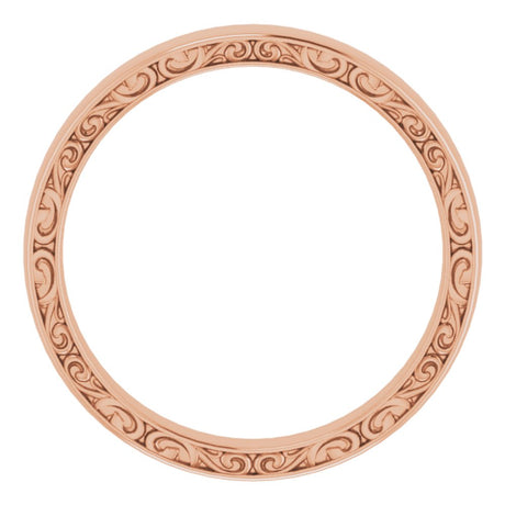 14K Rose Sculptural Inlay 4 mm Half Round Band Size 9.5