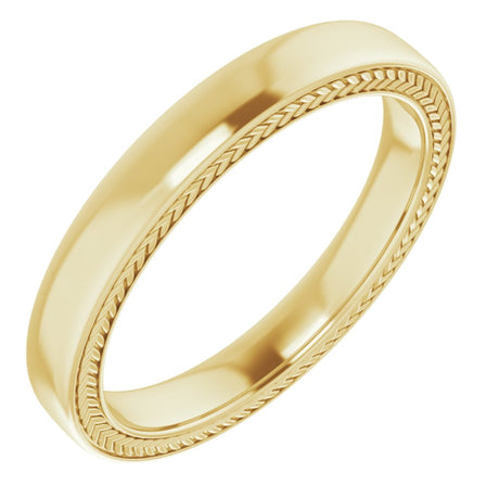 18K Yellow Gold Wheat Pattern Inlay 3 mm Comfort-Fit Half Round Band Size 9