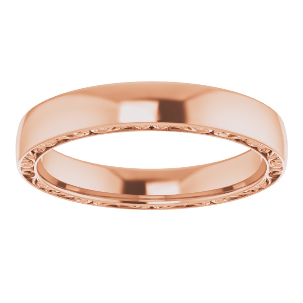 14K Rose Sculptural Inlay 4 mm Half Round Band Size 9.5
