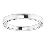 14K White Wheat Pattern Inlay 3 mm Comfort-Fit Half Round Band Size 10