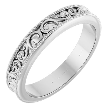 14K White 4 mm Milgrain Edge Sculptural Flat Band Size 7