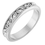14K White Gold 4 mm Milgrain Edge Sculptural Flat Band Size 7