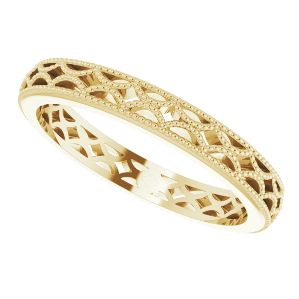 14K Yellow Gold 3 mm Crescent Milgrain Design