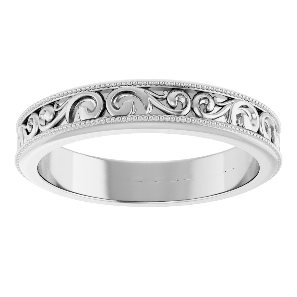 14K White Gold 4 mm Milgrain Edge Sculptural Flat Band Size 7