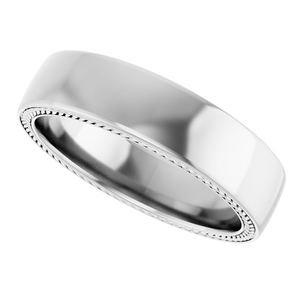 14K White Gold Wheat Pattern Inlay 6 mm Comfort-Fit Half Round Band Size 10