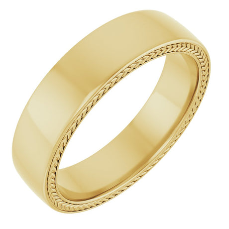 14K Yellow Gold Wheat Pattern Inlay 6 mm Comfort-Fit Half Round Band Size 10