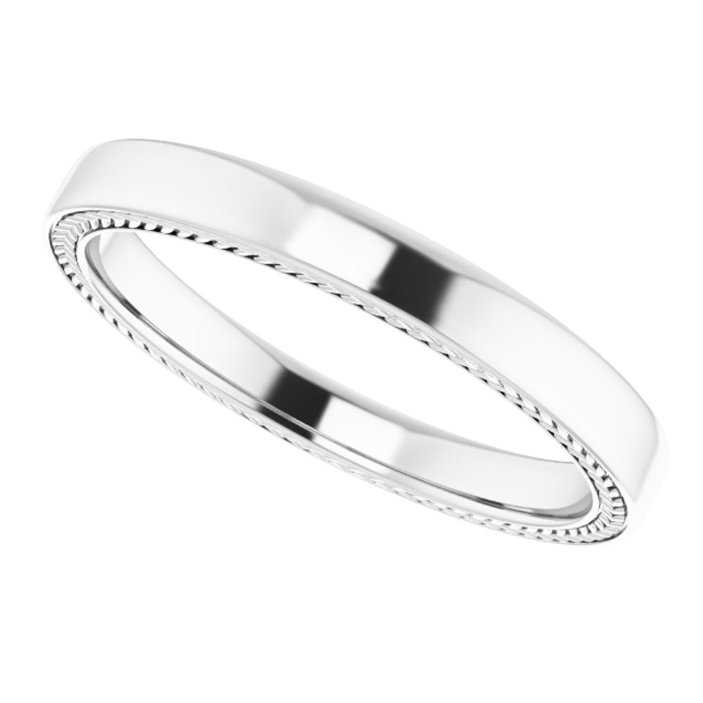 14K White Wheat Pattern Inlay 3 mm Comfort-Fit Half Round Band Size 10