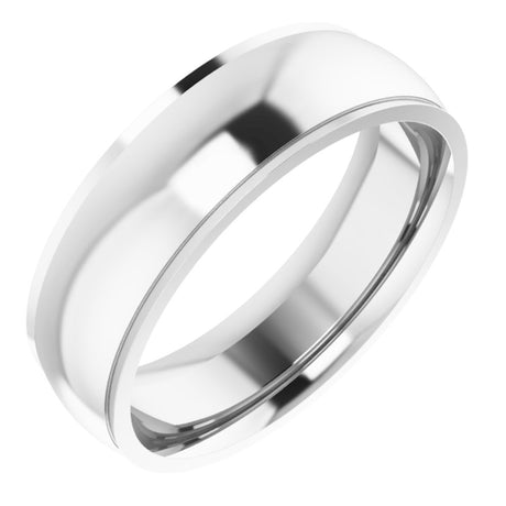 14K White 6 mm Stepped-Edge Comfort-Fit Half Round Band Size 7.5