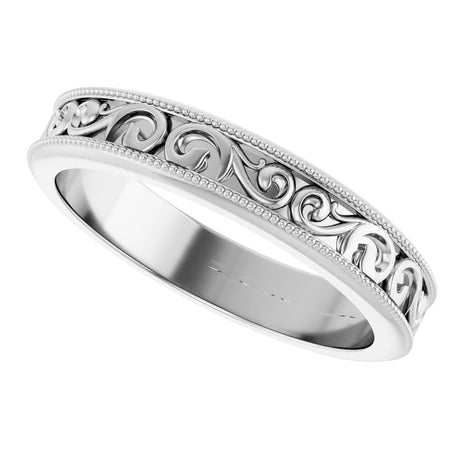 14K White Gold 4 mm Milgrain Edge Sculptural Flat Band Size 7