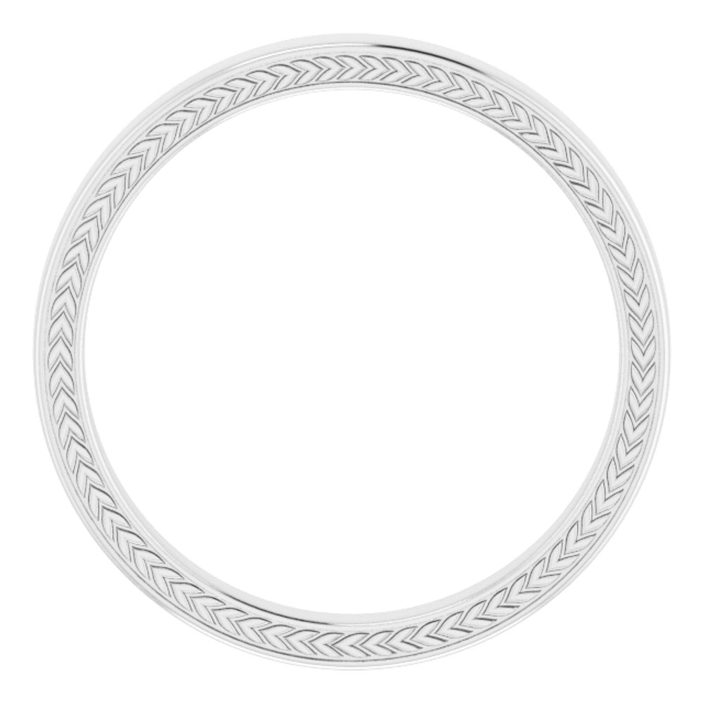 14K White Wheat Pattern Inlay 3 mm Comfort-Fit Half Round Band Size 10