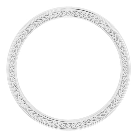 14K White Wheat Pattern Inlay 3 mm Comfort-Fit Half Round Band Size 10