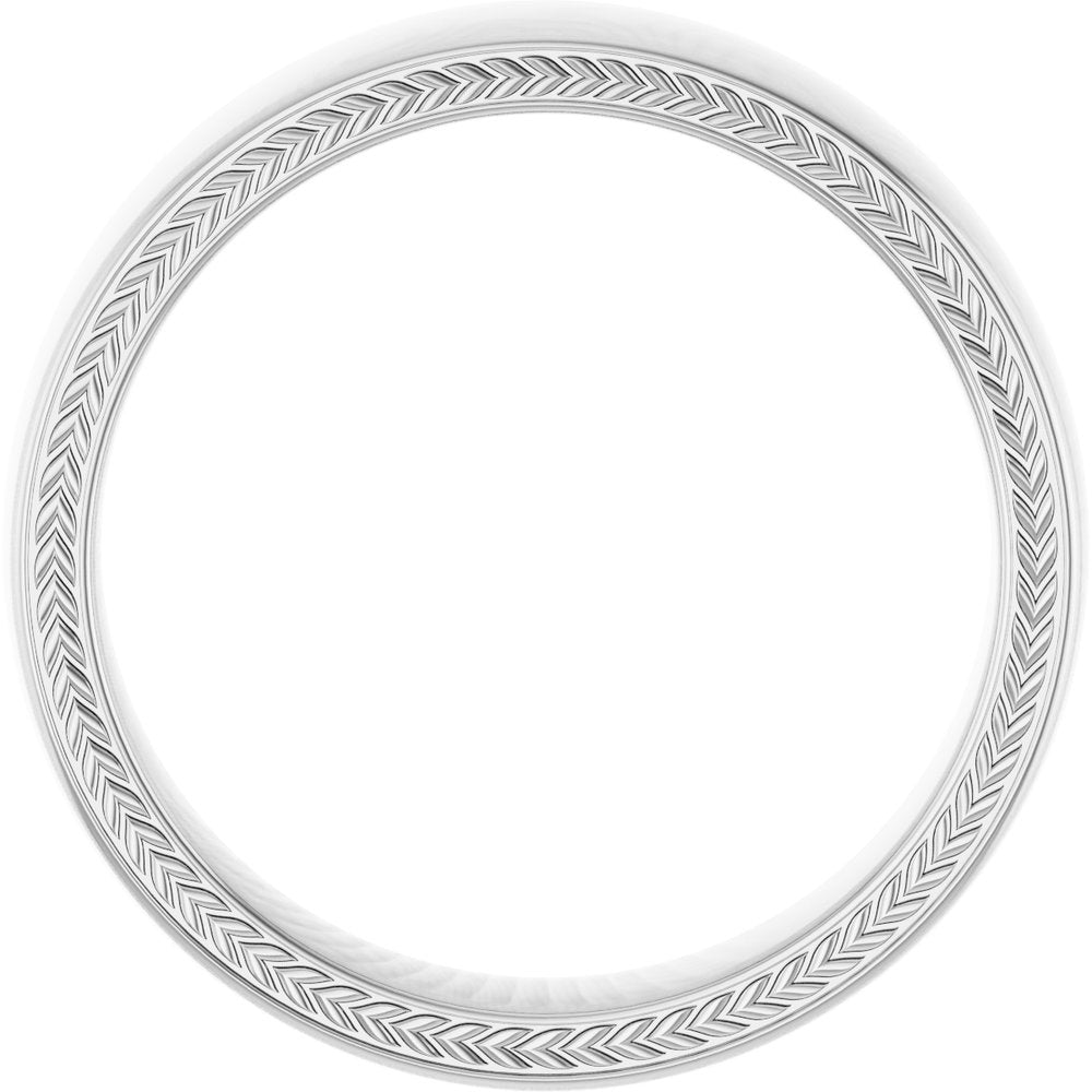 14K White Gold Wheat Pattern Inlay 6 mm Comfort-Fit Half Round Band Size 10