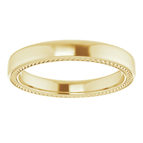 18K Yellow Gold Wheat Pattern Inlay 3 mm Comfort-Fit Half Round Band Size 9