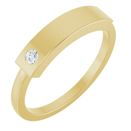 14K Yellow Gold .03 CT Natural Diamond Stackable Family Signet Ring 
