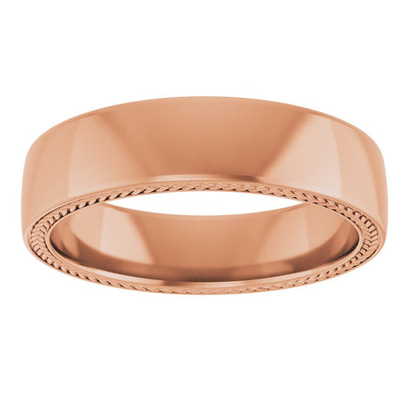 14K Rose 6 mm Wheat Pattern Band Size 10