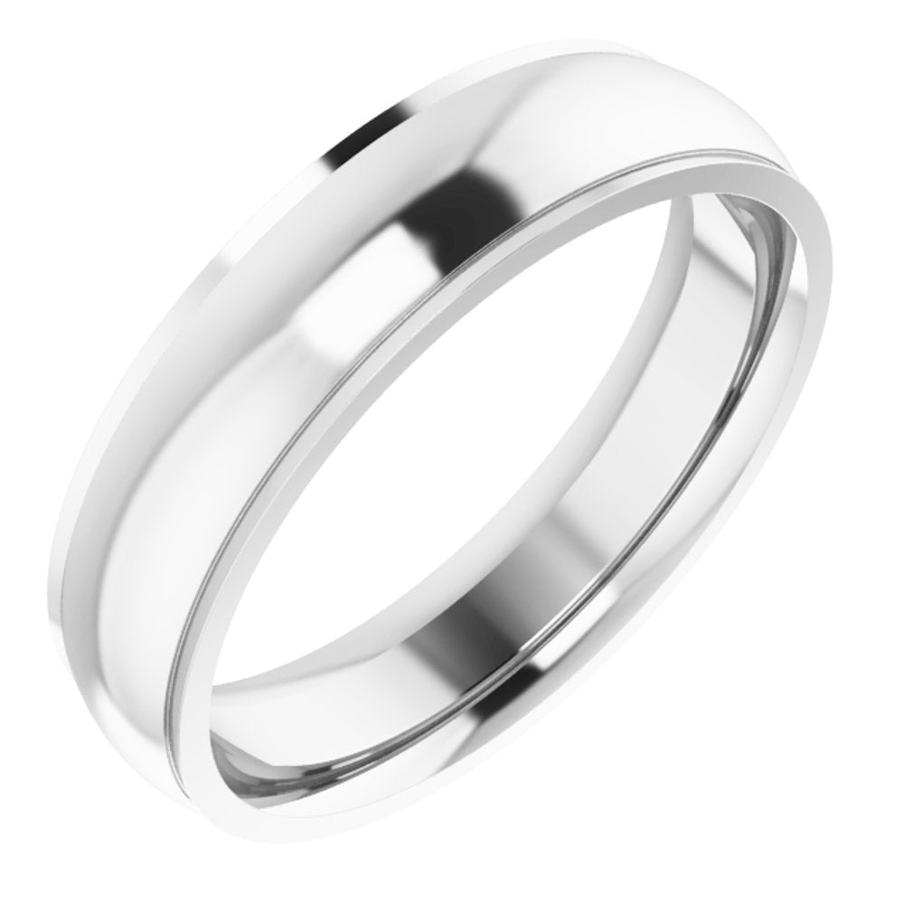 14K White 5 mm Stepped-Edge Comfort-Fit Half Round Band Size 8