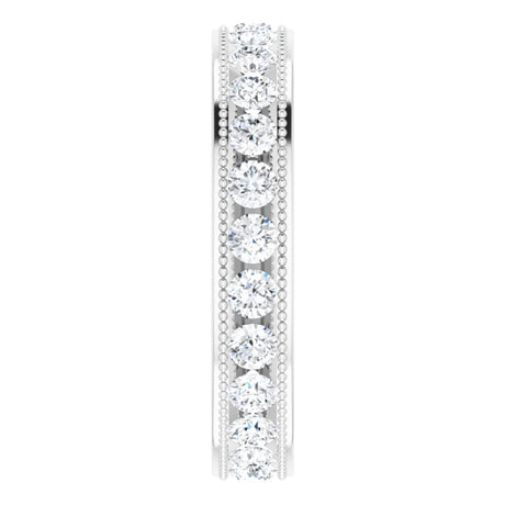 14K White 1 1/2 CTW Natural Diamond Milgrain Eternity Band Size 7