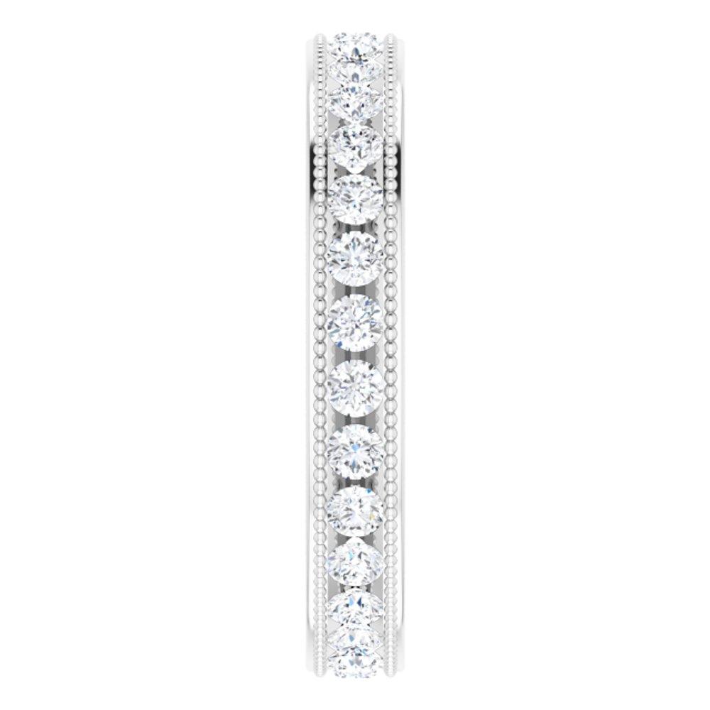 14K White 9/10 CTW Natural Diamond Milgrain Eternity Band Size 7