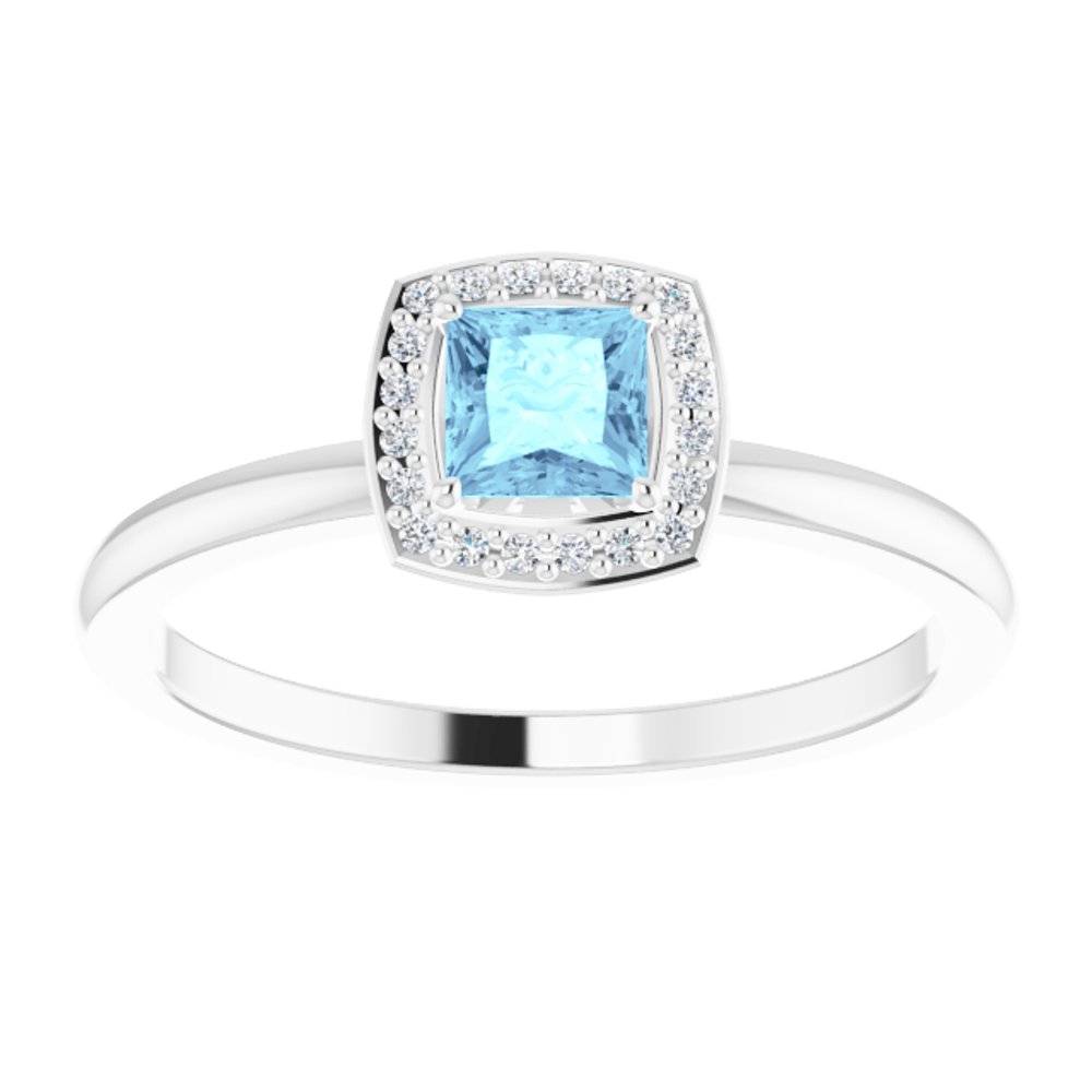 14K White Natural Aquamarine & .05 CTW Natural Diamond Ring