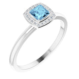 14K White Natural Aquamarine & .05 CTW Natural Diamond Ring