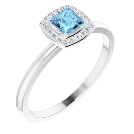 14K White Natural Aquamarine & .05 CTW Natural Diamond Ring