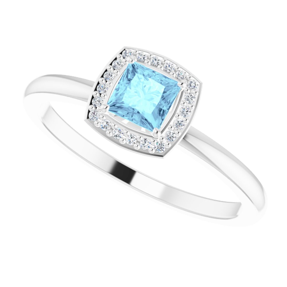 14K White Natural Aquamarine & .05 CTW Natural Diamond Ring