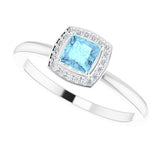 14K White Natural Aquamarine & .05 CTW Natural Diamond Ring
