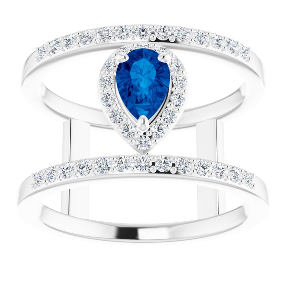 14K White Natural Blue Sapphire & 1/3 CTW Natural Diamond Ring