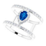 14K White Natural Blue Sapphire & 1/3 CTW Natural Diamond Ring