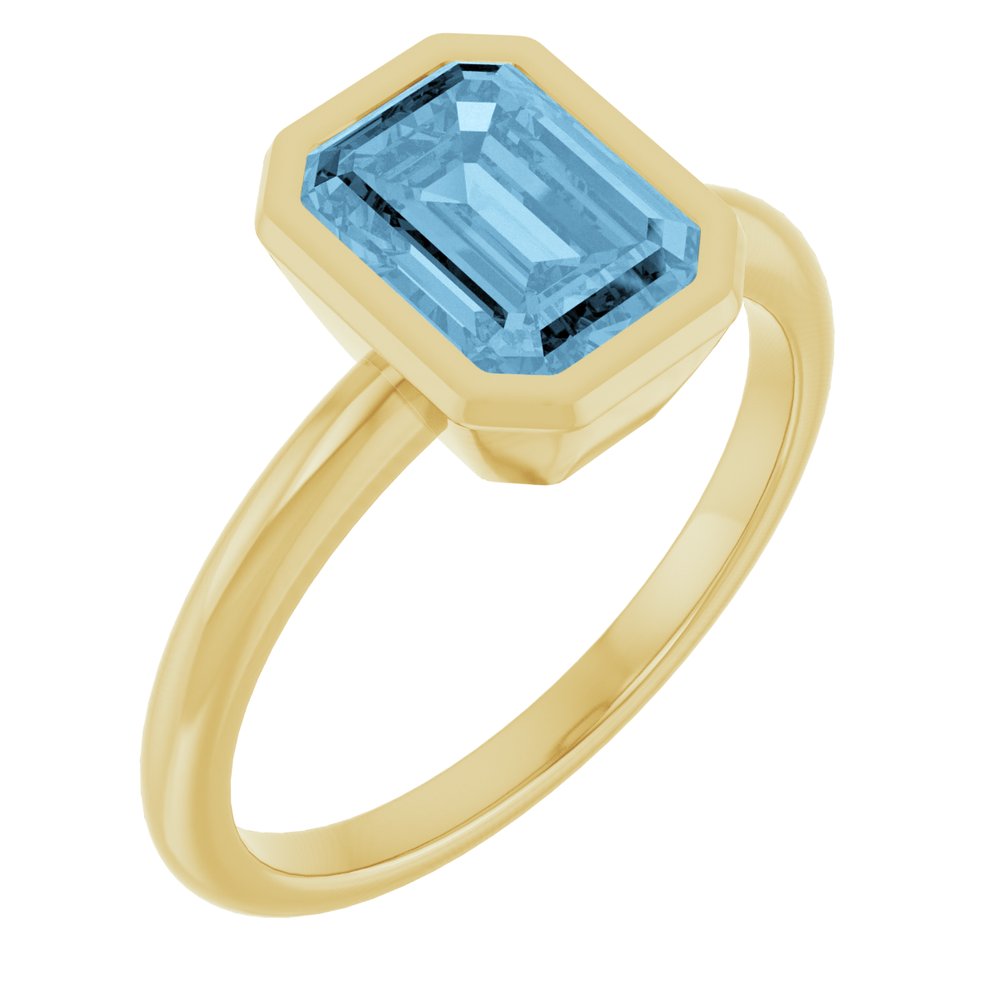 14K Yellow Gold 8x6 mm Natural Sky Blue Topaz Bezel-Set Ring