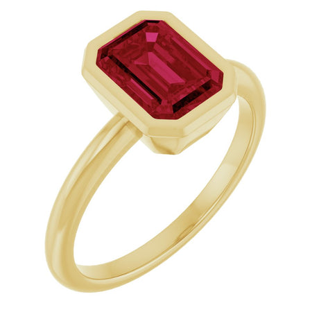 14K Yellow Gold 8x6 mm Lab-Grown Ruby Bezel-Set Ring