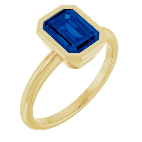 14K Yellow Gold 8x6 mm Lab-Grown Blue Sapphire Bezel-Set Ring