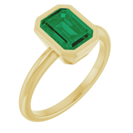 14K Yellow Gold 8x6 mm Lab-Grown Emerald Bezel-Set Ring