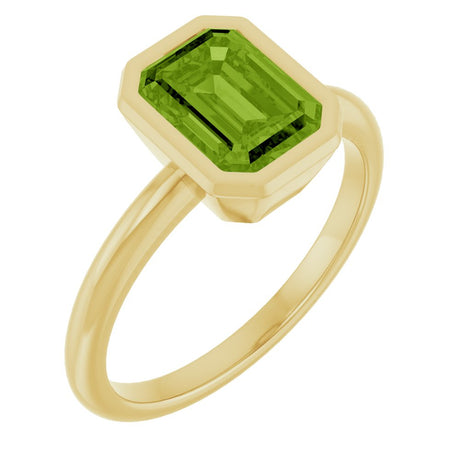 14K Yellow Gold 8x6 mm Natural Peridot Bezel-Set Ring